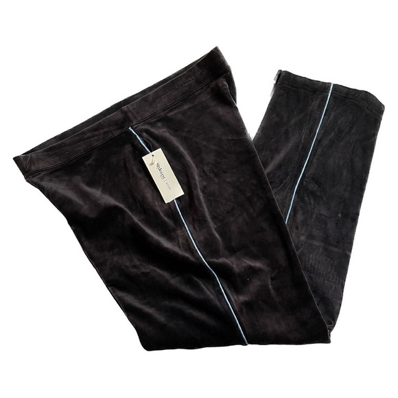 STYLE & Co Velour Black with Blue Strip Pants Loungewear Sweatpants L - Picture 1 of 5